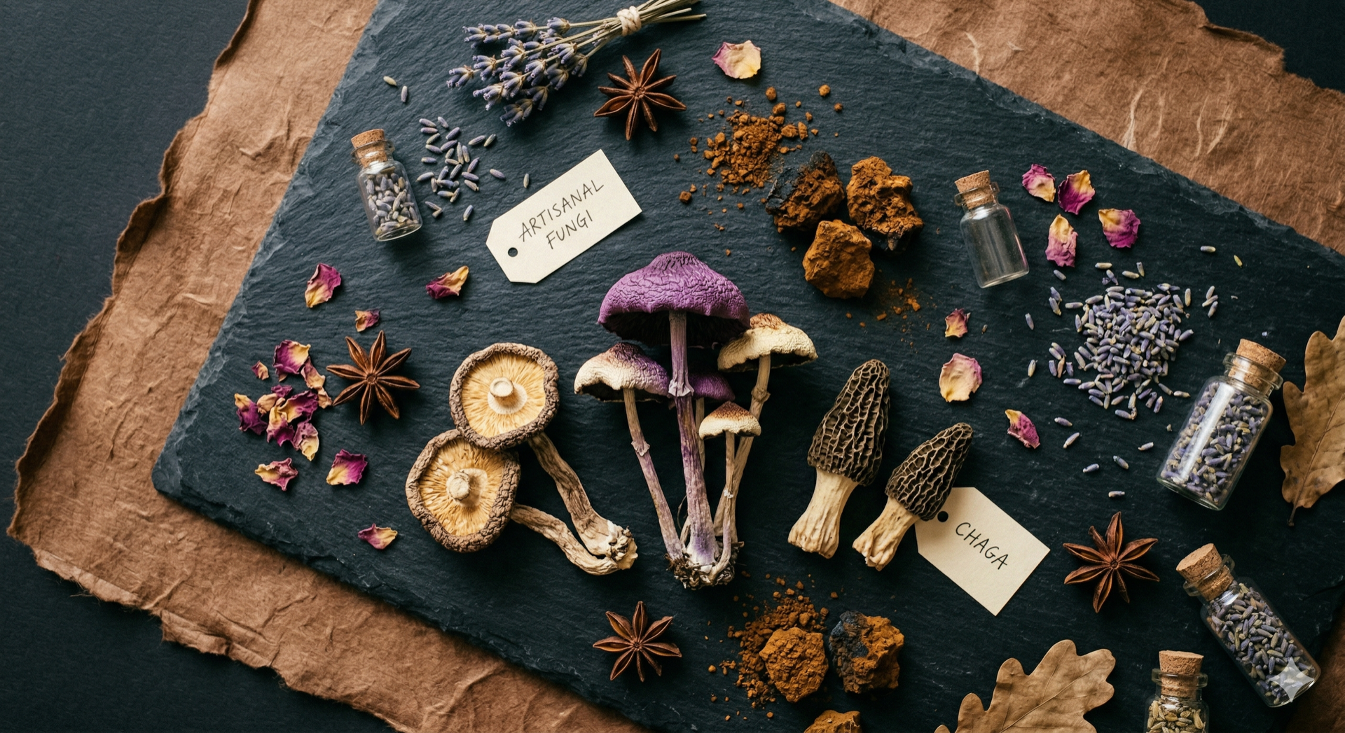 Artisanal mushroom specimens